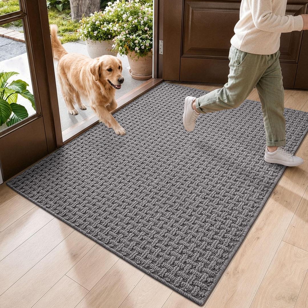 DEXI Door Mat Indoor Entrance 36x60, Entryway Doormats, Light Grey