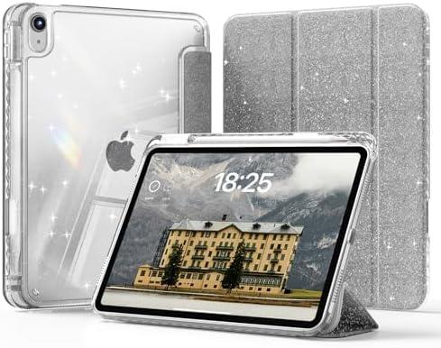 ZOYU Glitter Case for iPad (A16) 11 inch 2025 / 10th Generation 10.9 inch 2022 with Pencil Holder, Cute Sparkly Slim Cover, Shiny Clear Back Shell, Silver