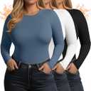 Yearntown 3 Pack Women's Plus Size Thermal Shirts Raglan Sleeve Crew Neck Fleece Lined Tops Long Sleeve Base Layer Underwear(Black, White, Haze Blue,X-Large)
