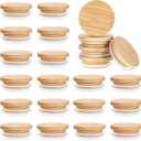 Simarro Yogurt Wooden Round Canning Lids | 24 Pack Reusable Bamboo Wooden Lids with Silicone Sealing Rings for Jars | Perfect Airtight Storage for 5 Oz Glass Jars