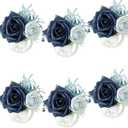 Meldel Navy Blue Wrist Corsage, Set of 6, Homecoming Wrist Flower for Girl/Mother, Perfect for Bride Bridesmaids Wedding Guests Hand Flower, Proms, Party, Ceremony Anniversary