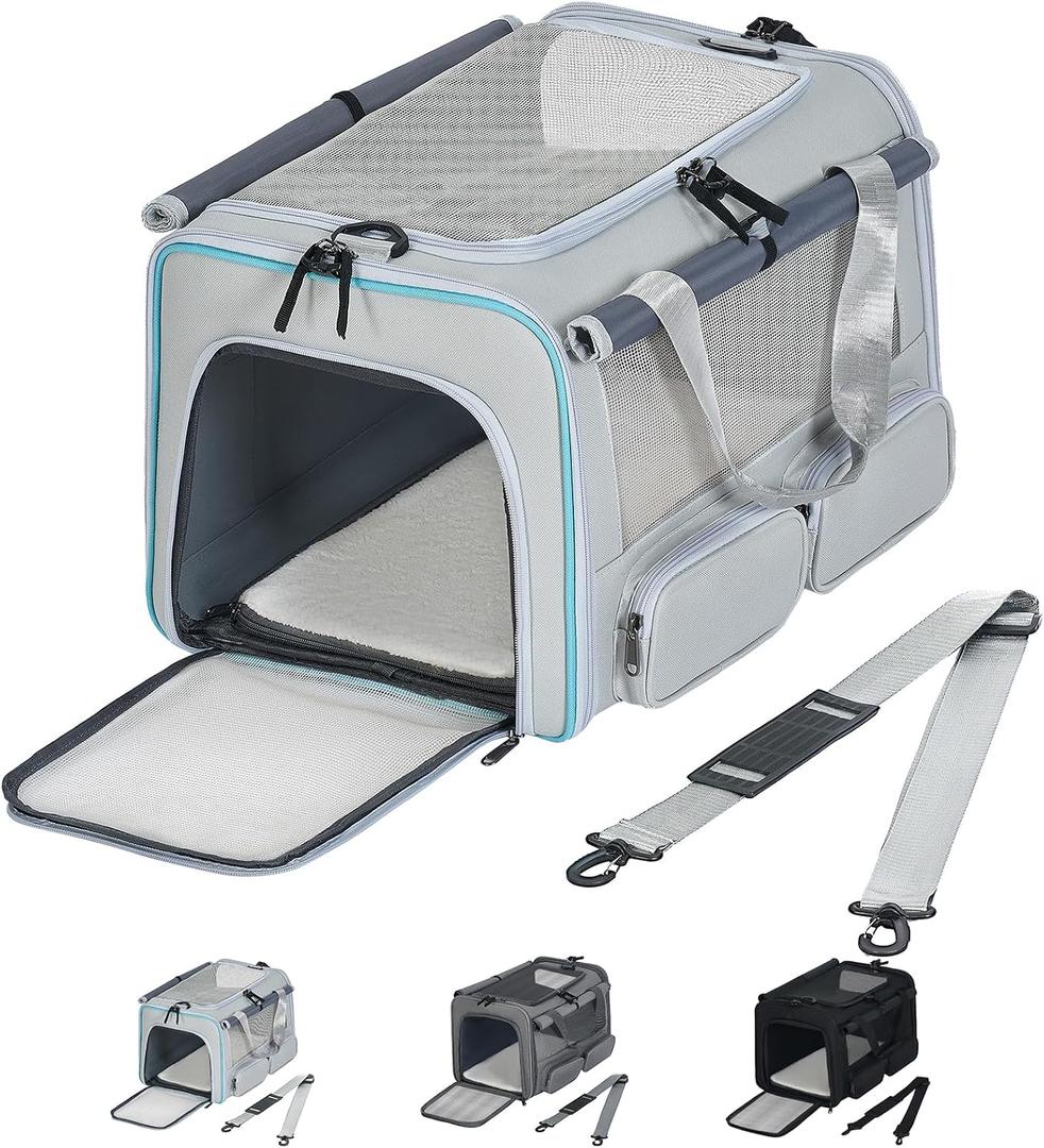 Cat, Dog Carrier for Pets up to 15 lbs, Soft-Sided Collapsible Pet Carrier with Upgraded Sturdy Base, Privacy Curtain and 2 Storage Bags, Cat Bag for Medium Cats and Small Dogs