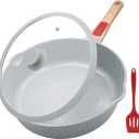 Nonstick Ceramic Frying Pan with Lid, 11 inch Non Stick Deep Frying Pan Skillet with Removable Handle, Aluminum Kitchen Cooking Saut Pan, Oven Safe (Blue)