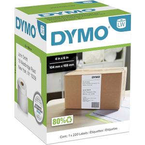 DYMO Authentic LW Extra-Large Shipping Labels DYMO Labels for LabelWriter 5XL and 4XL Label Printers Only White 4" x 6" 1 Roll of 220