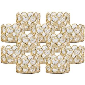 VINCIGANT Pack of 12 Gold Crystal Tea Light Candle Holders for Wedding Home Table Centerpiece Decoration, Gifts Boxed (Candle Excluded)