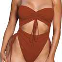 Viottiset Women's Cut Out Drawstring One Piece Swimsuit Cheeky High Cut Bathing Suit (Large, Burnt Orange)