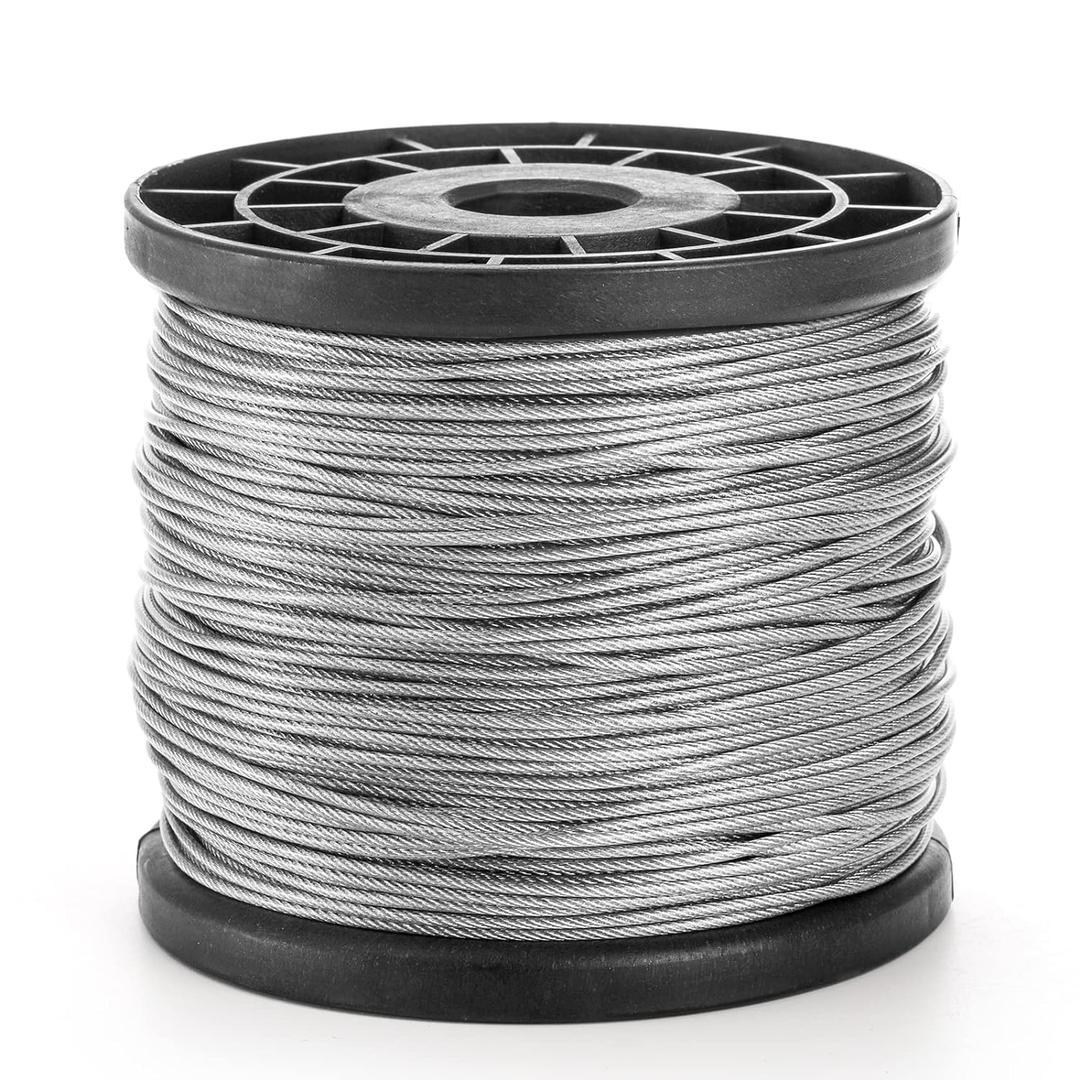 Yarlung 1/16 Inch x 500 Feet Wire Rope Cable, Stainless Steel Braided Wire Stranded Rope Vinyl Coated Aircraft Cable for Outdoor Clothesline, Trellis, String Lights, 7x7 Strands Core
