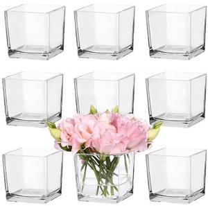 CONNOO 5 Pack Square Glass Vase 4" x 4" x 4", Clear Bulk Flower Vases for Centerpieces, Square Glass Cube Vase Floating Candle Holders for Wedding Party Home Decor