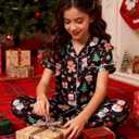 TUONROAD Girl's Christmas Pajamas Set & Casual Lapel 2pcs Button Sleepwear Size 12-14 (Black)