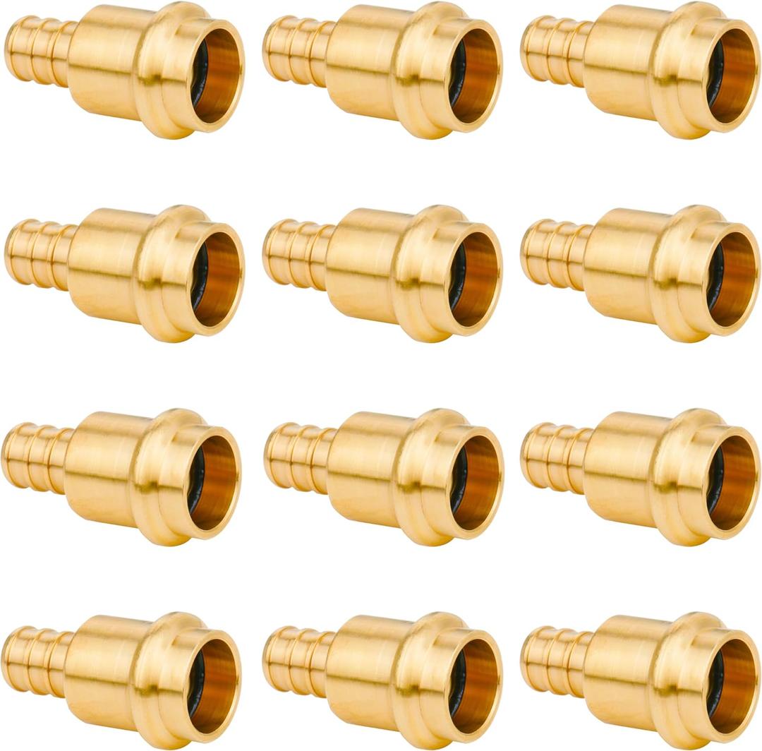 WHK 12 Pack 1/2" Press Propress x 1/2" PEX Adapter Crimp Fittings Brass Coupling Connect from Cooper to Pex B PipeLead-Free,pro press copper to pex adapter)