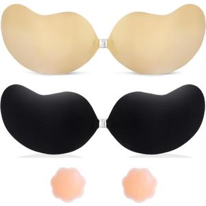 Invisible Sticky Bra Strapless Adhesive Bras Silicone Stick on Push Up Seamless Reusable Backless Bra for Women 2pack