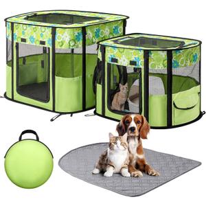 Portable Cat Playpen with Separate Areas, Foldable Indoor Outdoor Cat Enclosure, Portable Pet Tent for Kittens and Small Animals, Collapsible Tent Kennel Cage House with Tent Pegs and Carry Bag