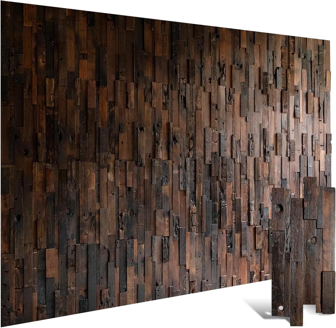 DQQWood 3D Reclaimed Ship Wood Wall Panel Decor .Driftwood Interior Wood Grain Decoration. Raw Color. Textured Designed. Accent Boat Wood Mosaic Wall Tile