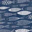 Navy Blue Fish Nautical Door Mat, Lake Beach House Decor Doormat Non-Slip for Front Door Porch Indoor Outside Entrance Entryway, Blue Fishing Lake Beach Welcome Mat, 17x30 Inch