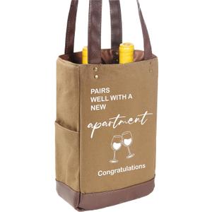 ZVMIS Housewarming  Bag Gifts - 2 Bottle Insulated Canvas Tote (Brown, 11.8" H 7" W 3.14" Thickness)