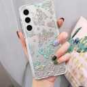 Clear Glitter Butterfly for Galaxy S24 Plus Case, [Screen Protector] Shockproof Thin Flower Slim Cute Crystal Bling Women Hard Back Soft TPU Bumper Protective for Samsung S24 Plus 6.7 inch
