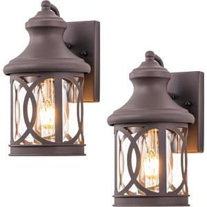 2-Pack Outdoor Wall Lights, Porch Lights, Waterproof Outdoor Wall Sconce, Exterior Light Fixture Bronze Finish with Clear Glass Shade for Garage Patio Front Door Balcony, 12in.