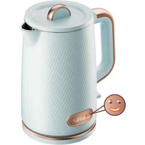 OLEGA Electric Tea Kettle: 1200W Fast Boil Electric Water Kettles 1.5L | Double Wall Stainless Steel Tea Kettle, Auto Shut-Off, BPA-Free Hot Water Boiler Teapot for Coffee & Tea -Light Blue