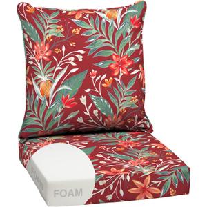 Arden Outdoor Deep Seat Cushion Set, Foam, 24x24, Red Tropical Floral | earthFIBER, Sofa, Couch, Conversation Set, Premium High-Density Foam, Never Flattens, Mold and Mildew Resistant, 1 Pack
