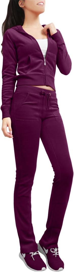 NE PEOPLE Womens Tracksuit Set 2 Piece Slim Fit Velour Velvet Casual Zip Up Hoodie Jacket Sweatsuit and Sweatpants (Purple, M)