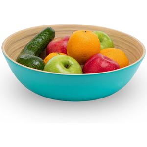 CLAYNIX Bamboo Salad Bowl, Large Serving or Chip Bowl for Party Snacks, Lightweight Popcorn Bowl 12 Inch (Turquoise)