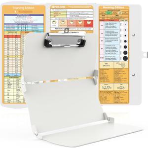 Cooperwin Clipboards Nursing Clipboard Trifold Foldable, 3 Layers Aluminum Nurse Clipboards with Nursing Edition Cheat Sheets Folding Pocket Size for Students, Nurses and Doctors (Light G)