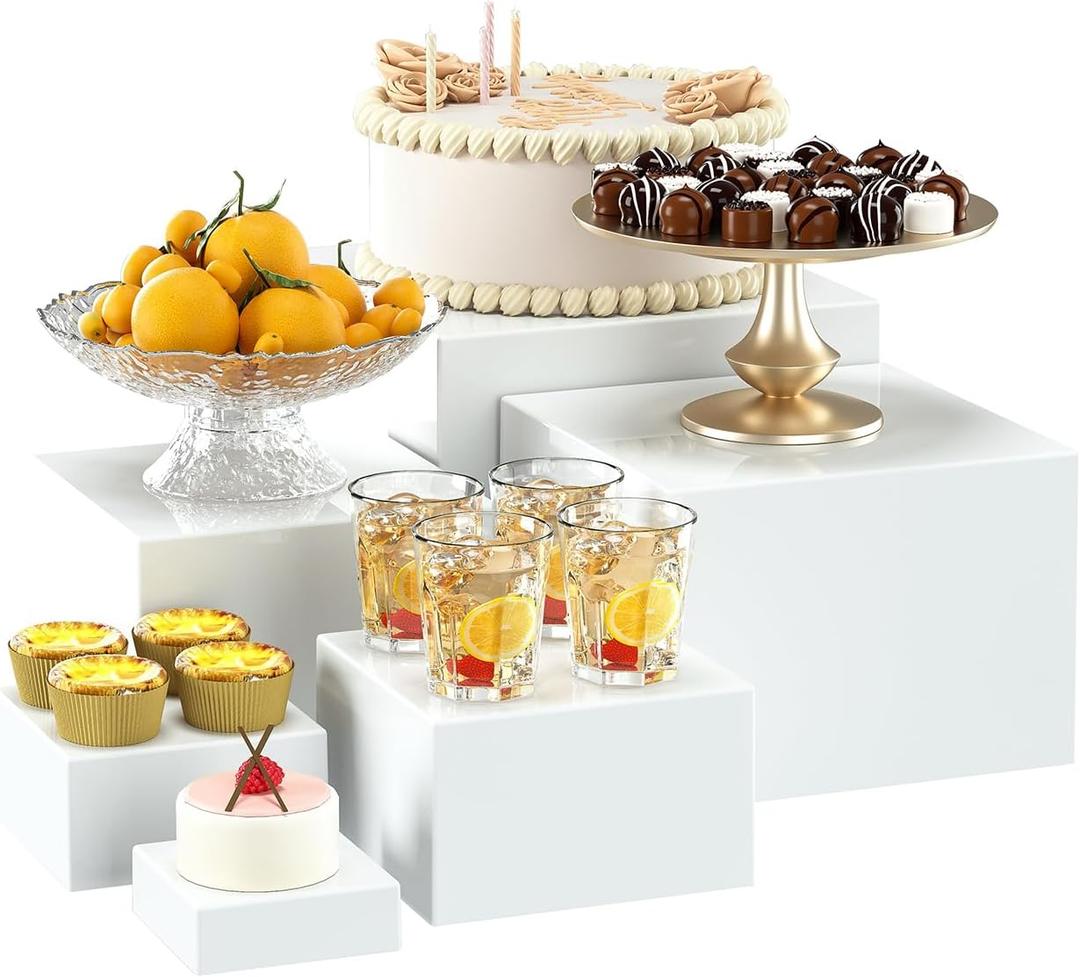 6 Pcs White Acrylic Boxes for Display as Buffet Risers and Stands, Food Risers for Party, Table, Stands, including 8,7,6,5,4,3 Inch, (Small, 6Pcs, White)