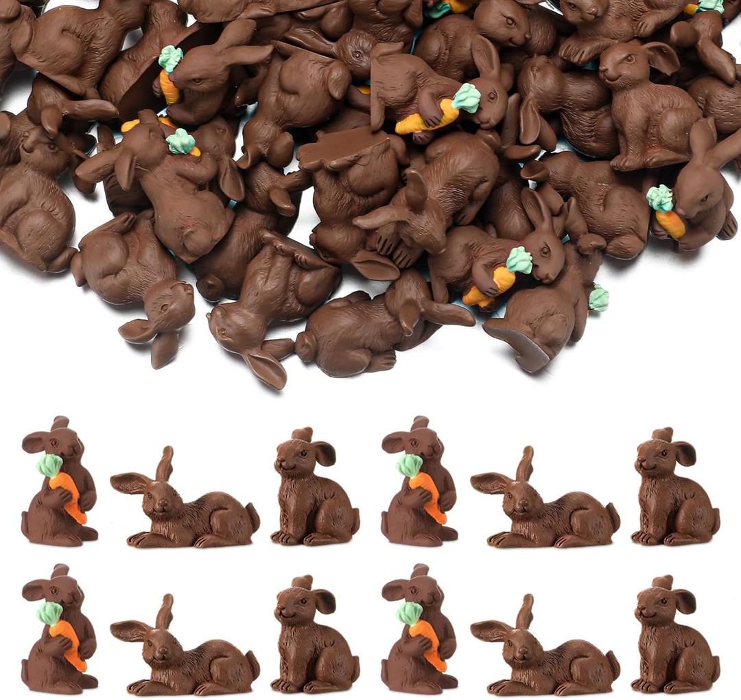 Giegxin 60 Pcs Easter Mini Chocolate Bunny Decor Fake Chocolate Little Bunny Figurine Tiny Resin Rabbit Figurine Miniature Rabbit Decor for Easter DIY Craft Embellishment Basket Filler Home Decoration