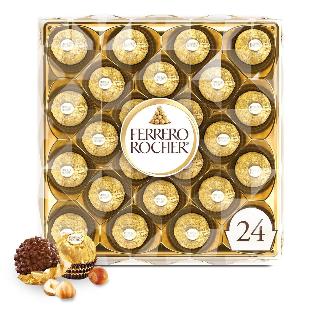 2 x Ferrero Rocher Gourmet Hazelnut Milk Chocolate Gift Box, 24 Individually Wrapped Chocolates, 10.6 oz (EXP 07/16/25)