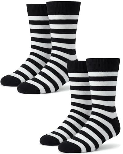 Syhood 2 Pairs Men's Dress Socks Combed Cotton Anti Odor Quick Dry Moisture Wicking Size 8-14 Crew Socks(Black and White Stripe)