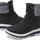 hash bubbie Women's Fuzzy Mid-Calf Boots Lace up Snow Boots for women Non Slip Combat Boots Black Winter Boots White Combat Boots(Waterproof, Zipper) (9)