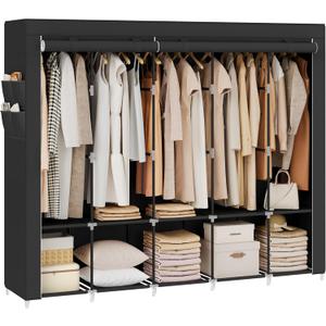 SONGMICS Portable Closet, Wardrobe Closet Organizer with Cover, 5 Hanging Rods and Shelves, 4 Side Pockets, 17.7 x 83 x 65.7 Inches, Large Capacity for Bedroom, Living Room, Ink Black URYG095B01