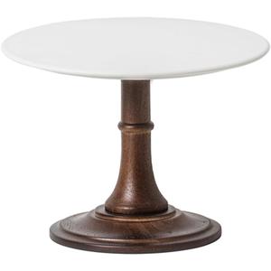 Kanwone 8-Inch Cake Stand, Ceramic Cake Plate with Acacia Wood Stand, Round Wedding Cake Stand, White Cake Display Stand for Party, Home Decorating Stand