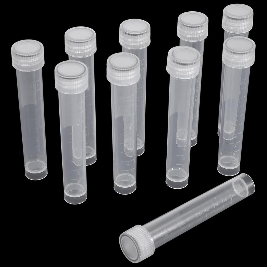 10ml Plastic Vials, 10 Pcs Plastic Tubes with Caps Frozen Test Tubes Sample Tube for Laboratory and School Educational, PP Material (white)