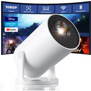 CLOKOWE Mini Projector with WiFi and Bluetooth, Built-in Apps, Smart Portable Projector with 180 Rotation, Auto Keystone, Support 1080P, Compatible with HDMI/USB/TV Stick/Smartphone/Laptop