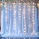 Baby Blue Sheer Tulle Backdrop Curtains with Lights String for Parites Baby Shower Decorations for Boy Bridal Shower Birthday Party Photo Shoot Background Wall Decorations 108ft(2 Panels 58ft)