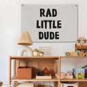 Rad Little Dude Canvas Banner, Boys Room Wall Decor for Kids Nursery Toddler Playroom Bedroom, Neutral Wall Hanging Banner Flag, 30x20 Inch