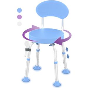 Swivel Shower Chair, 360 Non-Slip Shower Seat with Backrest for Elderly and Disabled, Height Adjustable Rotating Tub Bench for Seniors Bathroom Inside Shower with Compact Frame (Blue)