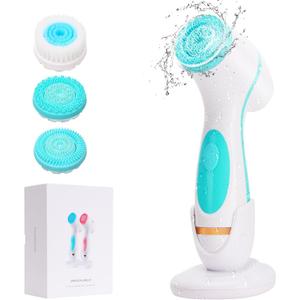 Facial Cleansing Brush, Waterproof Dual-Rotation Face Scrubber Exfoliator with 3 Brush Heads and 2 Adjustable Speeds, Rechargeable Exfoliating Face Brushes for Cleansing and Skin Care (Blue)