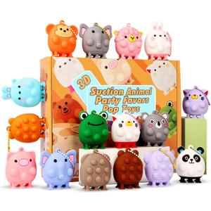 24PCS Party Favors for Kids,3D Animal Pop Toys,Goodie Bags Stuffers for Kids,Pinata Stuffers Carnival Prizes,Fidget Toys Bulk,Prize Treasure Box Toys for Classroom,Suction Toys for Toddlers