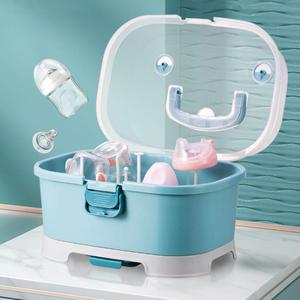 Baby Bottle Drying Rack Storage, Large Nursing Bottle Storage Box Organizer with Cover, Portable Kitchen Cabinet Organizer, Durable countertop Dryer (Blue)