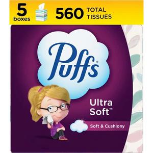 Puffs Ultra Soft Non-Lotion Tissues, 5 Cubes, 56 Tissues Per Box