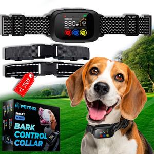 PETS IQ 2024 Automatic Bark Collar Best Effective Rechargeable Dog Training for Small 5-15lbs, Medium, Large Dogs, Vibro, Shock, IPX7 Waterproof, Anti/ No Barking (Black/ Silver)