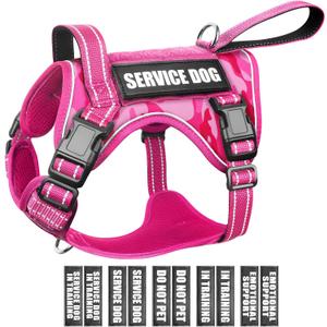 WINSEE Tactical Dog Harness, No Pull Dog Harness for Large Dogs with Handle & Molle, Military Service Dog Vest Harness in Training Pet Harness (Large, Pink Camo )