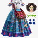 Mirabel Isabella Dress Halloween Costume Cosplay Outfit for Kids Girls with Wig Glasses Bag Accessories. Size 3/4 110