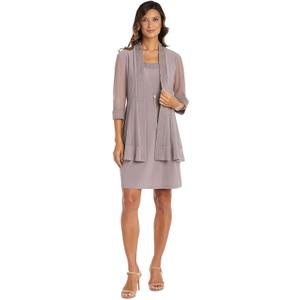 R&M Richards Women's Glitter Jacquard Jacket W/Sheer Insets & Knee-Length Shift Dress W/Necklace - Formal 2-Piece Ensemble R&M Richards Women's Glitter Jacquard Jacket W/Sheer Insets & Knee-Length Shift Dress W/Necklace - Formal 2-Piece Ensemble
