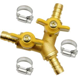 1/4" Hose Barb valve, Brass 3 Way Shut Off Valve Y Shaped 2 Switch Ball Valve (0.25 Inch)