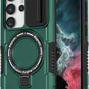 for Samsung Galaxy S22 Ultra Magnetic Case [Compatible with MagSafe] with Camera Cover & Magnetic Ring Kickstand, Military Grade Heavy Duty Case for Samsung S22 Ultra, Green