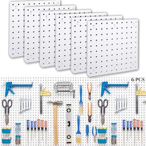 LANSI 6Pcs Peg Board, Peg Board Wall Organizer Panels, White Pegboard Wall Mount, ABS Pegboard for Craft Room Garage Kitchen Workshop, ABS Peg Boards Easy Installation (White)
