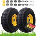 USCaster 15x6.00-6nhs Lawn Mower Tires (2 Pack), Replacement Riding Lawn Mower Front Tires - With 3" Centered Hub and 3/ 4" Bushings, Extra 5/ 8" Bushings(Yellow)